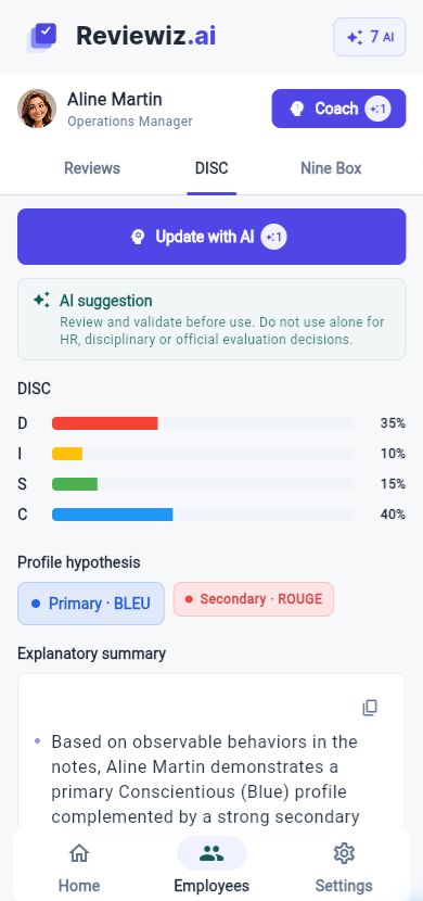 DISC hypothesis in Reviewiz, mobile view.